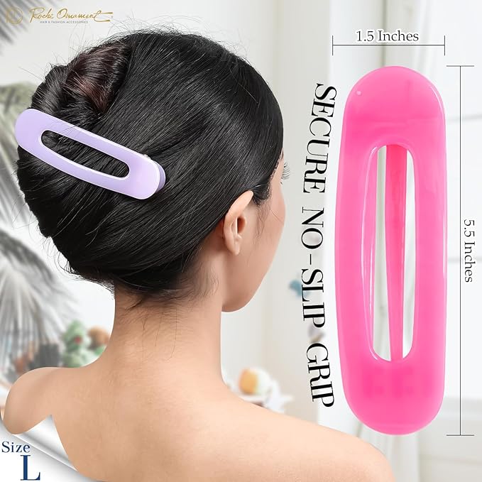 RC ROCHE 6 Pcs Flat Claw Hair Clips for Women Lay Down Barrettes No Crease Side Slide Thick Long Hair Duckbill French Against Head Jaw Claw Styling Jumbo Extra XL Clamp, Large Jelly Candy