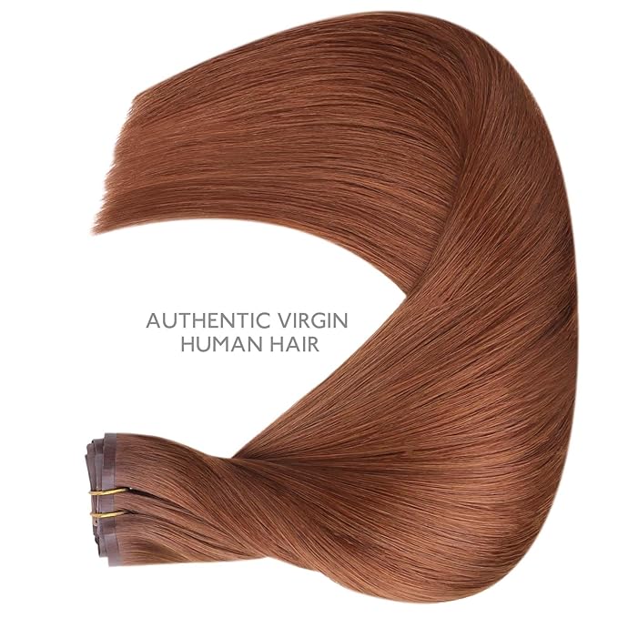 WENNALIFE Seamless Clip In Human Hair Extensions, 20 Inch 150g 7pcs Dark Auburn Copper Real Hair Extensions Clip in Human Hair Invisible PU Skin Weft Natural Remy Hair