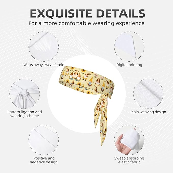 Men's Women Lovely Sports Sweatband Hair Decor for Sports Athletic Spa, Elastic Multipurpose Honey Bees Cute Gnome Sunflower Floral Head Ribbon Headwear