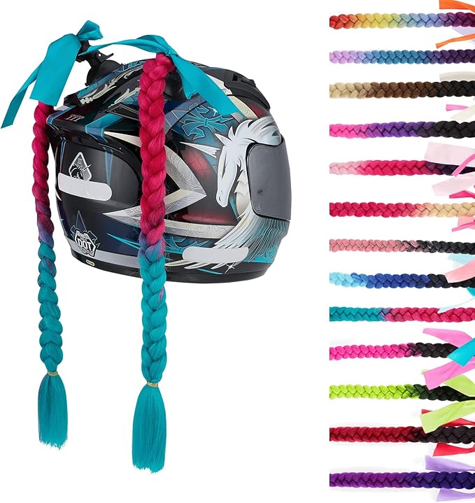 SEGO 1PCS/2PCS Helmet Pigtail Braids with Detachable Suction Cup Bowknot Ponytail Hair Many Colors (Helmet not Included)