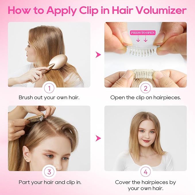 REECHO Clip in Hair Volumizer, 2PCS 6 inch Short Thick Clip in Hairpieces Adding Extra Volume Hair Extensions for Women (Medium Blonde)