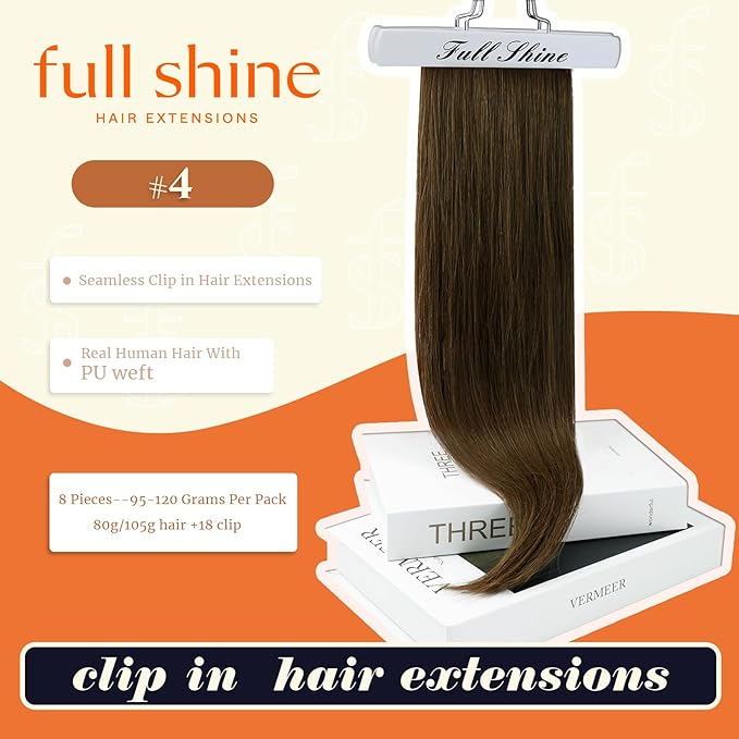 Full Shine Human Hair Clip in Extensions Brown 22 Inch Seamless Clip in Hair Extensions Human Hair Remy Medium Brown for Long Hair Thick Ends 8 PCS 120 Grams