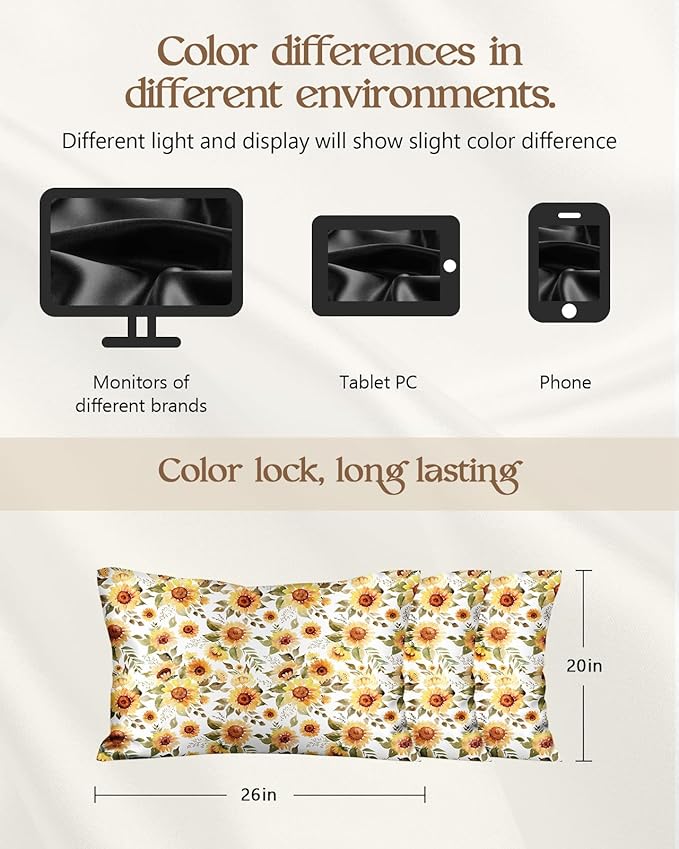 2 Pack Mulberry Silk Pillowcase for Hair and Skin - Standard Size 20 x 26 Inches with Hidden Zipper Sunflower 19 Momme Soft Sleeping Silk Pillow Case for Women, Moms