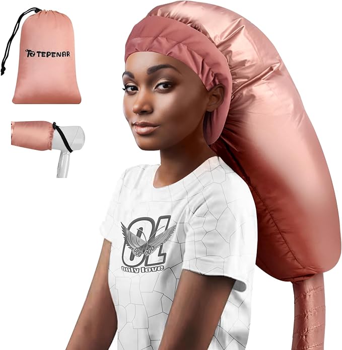 Hair Dryer Bonnet Attachment: Upgraded Extra Large Hooded Dryer Adjustable Hair Dryer Caps - Easy to Use for Natural Curly Textured Hair Care Styling Fast Drying - Rose Gold