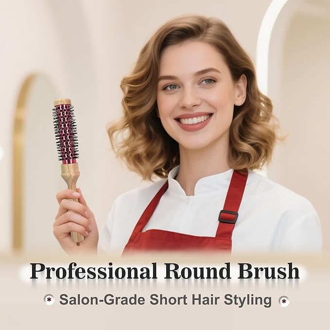 SUNBIRD Small Round Brush for Blow Drying - Wood Handle Professional Blowout Brush with Aluminium Ceramic Ionic Thermal Barrel for Smooth Hair, Volume & Heat Curly Styling (Outer Diameter1.5Inch)