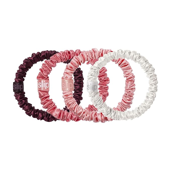 slip Skinny Scrunchies in Candy Cane Ornament Packaging: Anti-Crease, Anti-Breakage Slipsilk™ Design Protects Delicate Hair | Includes 4 Pure Silk Scrunchies