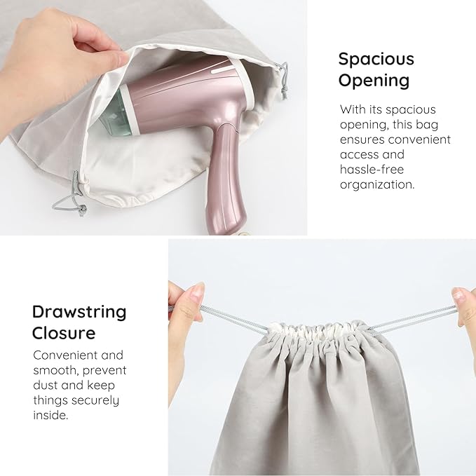 Segbeauty 2pcs Velvet Satin Bags with Drawstring, 15.7x11.8in Large Velvet Drawstring Bag Jewelry Bags with Satin Liner, 40x30cm Hair Dryer Storage Bag Pouch for Diffuser Clothes Gray
