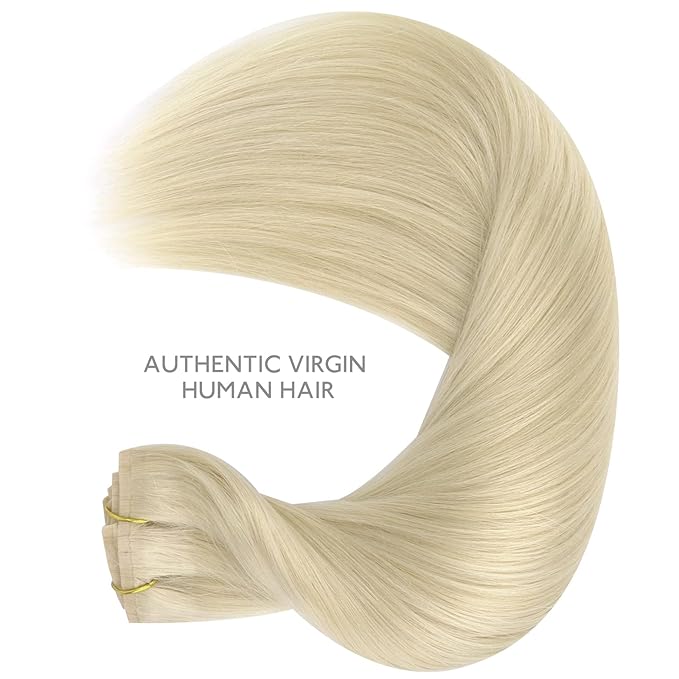 WENNALIFE Seamless Clip In Hair Extensions Human Hair, 14 Inch 130g 7pcs Bleach Blonde Real Hair Extensions Clip in Human Hair Invisible PU Skin Weft Natural Remy Human Hair Extensions