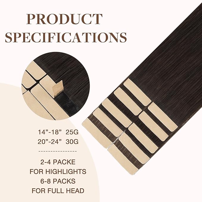 GOO GOO Tape in Hair Extensions Human Hair, 2A Light Brown, 24inch 30g 10pcs, Skin Weft Seamless Invisible, Silky Straight with Thick Ends, Remy Human Hair