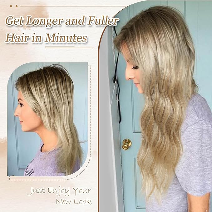 MORICHY Hair Toppers for Women Clip in Hair Topper with Bangs 20inch Buttery Blonde with Highlights Long Wavy Curly Synthetic HairPieces for Women