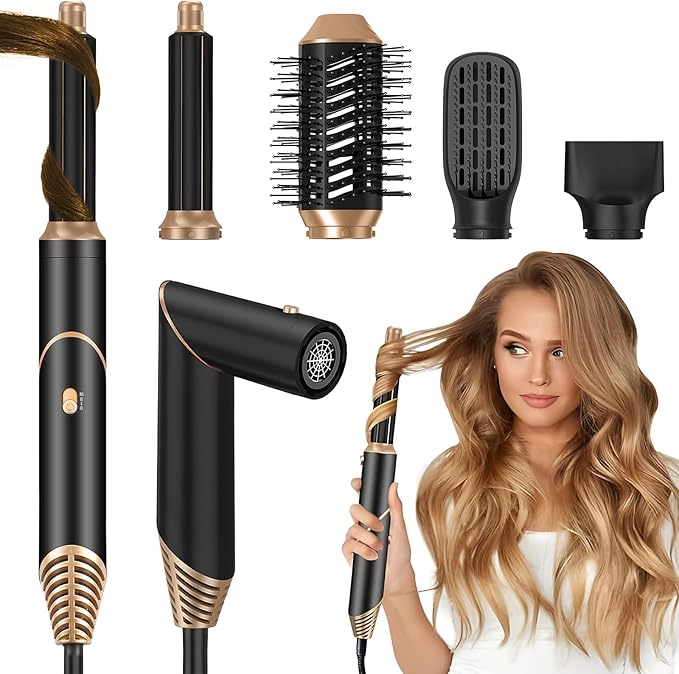 Hair Dryer Brush Set 6 in 1, Anluomania Blow Dryer Brush Foldable, Multi Negative Ionic Curl Hair Dryer Hair Styling Tools, Detachable Air Hair Styler Curling Iron for Curling, Drying, Straightening