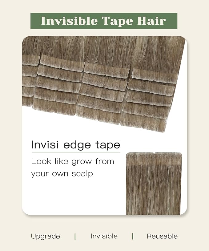 SURNEL Injected Tape in Hair Extensions 14Inch Ash Brown to Platinum Blonde Upgraded Seamless Remy Invisible Tape in Extensions 20 Pcs 30g(#860,14)