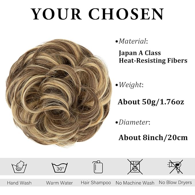 CJL HAIR Large Messy Bun Hair Piece Wavy Curly Scrunchies Synthetic Chignon Ponytail Hair Extensions Thick Updo Hairpieces for Women Bernstein Multi