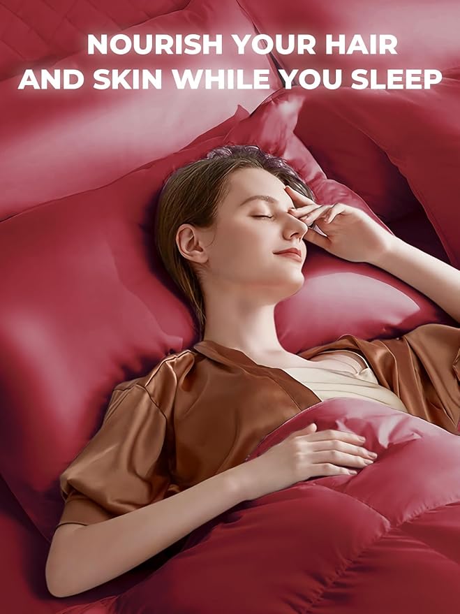 Mulberry Silk Pillowcase for Hair and Skin, SGMSILK 22 Momme Natural Silk Pillow Cases with Zipper, 6A Soft and Smooth Single Sided Pure Silk Pillow Cover (Red, Queen 20"x30")
