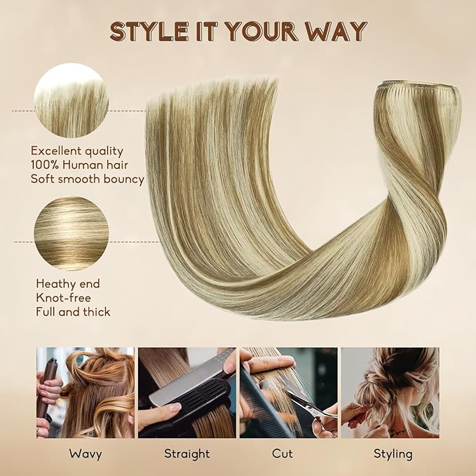 Clip in Hair Extensions Real Human Hair 14Inch 8pcs 75g Seamless Balayage Blonde Hair Extensions Clip Ins Double Weft Light Blonde Highlight Golden Blonde Invisible Straight Remy Human Hair for Women