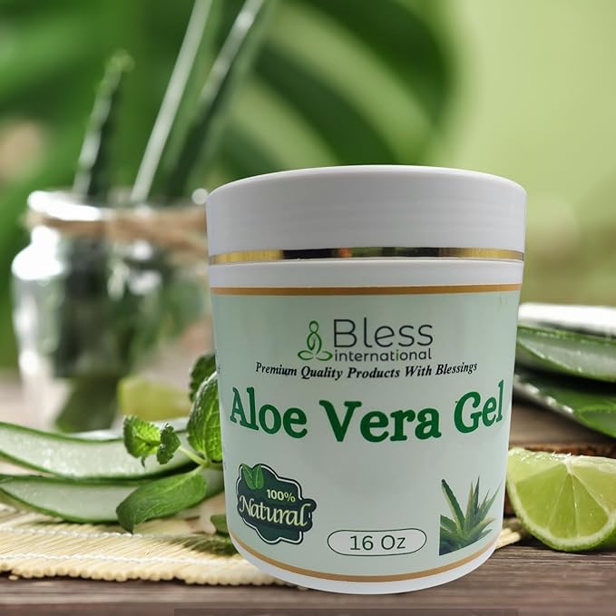 Bless International-Organic-Aloe-Vera-Gel 96%-Pure-Freshly-Made-Within-12-Hours-Of-Harvest Perfect-For-Face-Body-Scalp-&-Hair-Hydration Soothing-Moisturizer-For-Sunburn-And-After-Sun-Care-16-oz