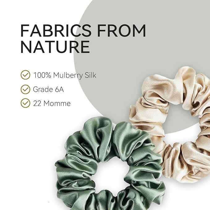 22 Momme 100% Mulberry Silk Hair Ties, Well-Hold Elastic for No-Damage, (4 Pack, Black), 6A Grade, Soft Scrunchies, Reduces Frizz & Breakage, OEKO-TEX Certified
