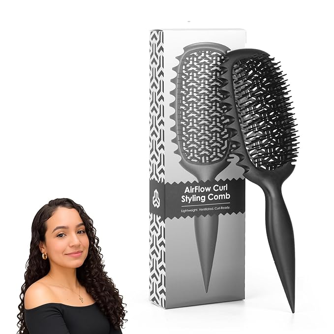 Curl Defining Brush, Vented Curly Hair Brush for Effortlessly Detangling Shaping and Styling, Candy Brush for Wet or Dry Hair Types for Women and Girl, Defining with Side Gear, Reduces Frizz (Black)