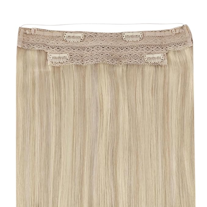 YoungSee 120g Wire Hair Extensions Real Human Hair Ash Blonde Highlights Bleach Blonde Wire Human Hair Extensions for Women Invisible Headband Hair Extension Human Hair 16Inch