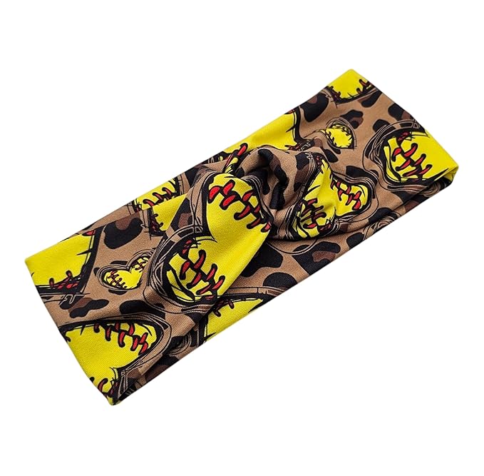 Soft Stretchy Headband, 3-in-1 Versatile Twist Style, One-Piece (Softball Hearts, Child)
