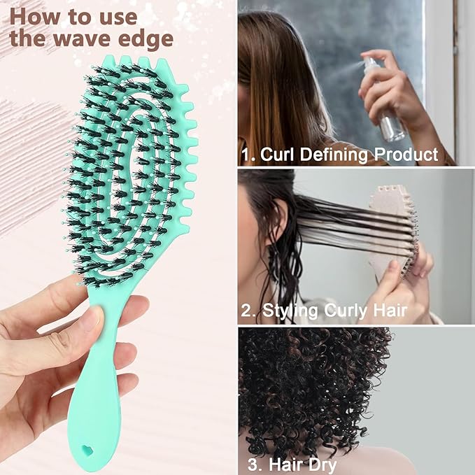 Curly Defining Brush, 1-Pack Vented Hair Brushes Blow Dry and Wet Detangling Curly Styling Hair Brush (Light Green)