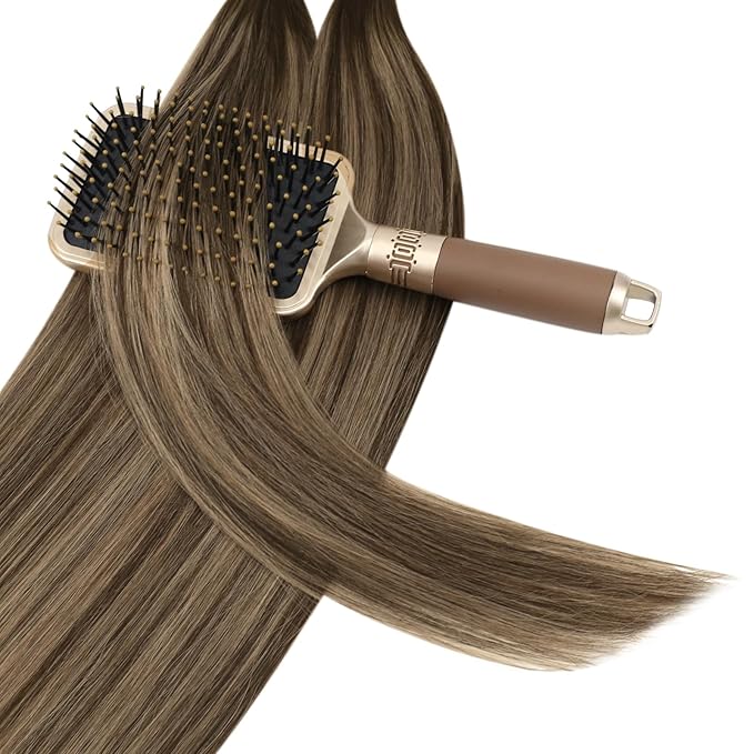 YoungSee U Tip Hair Extensions Human Hair Highlight Brown with Blonde Utip Hair Extensions Human Hair Brown U Tip Hair Extension Highlight Keratin Hair Extension for Women 16In 1G/S 50G