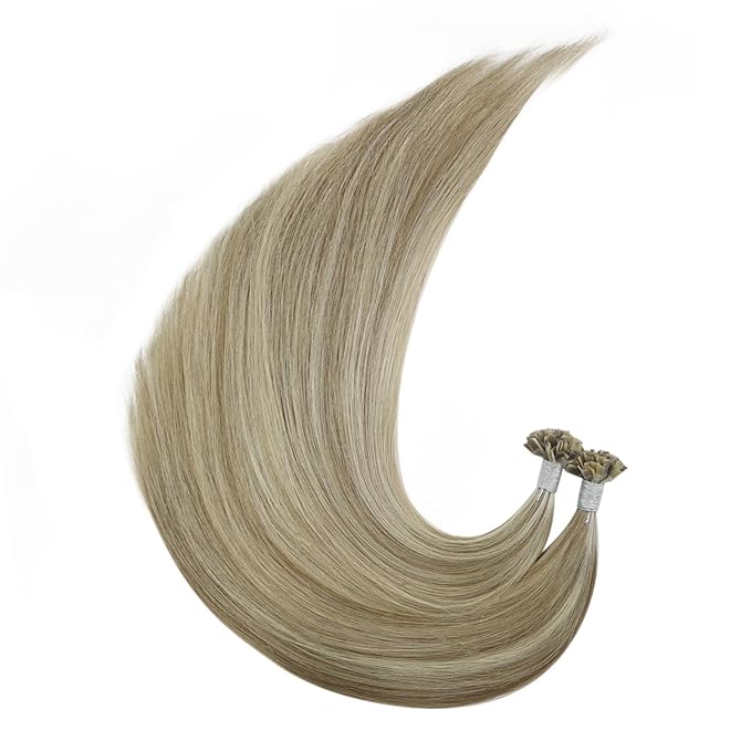 YoungSee K Tip Hair Extensions Light Brown K Tips Human Hair Extensions Highlight Light Brown With Blonde Keratin Hair Extensions U Tip Highlight 16in Hot Fusion Remy Hair Extensions for Women 50s/50g