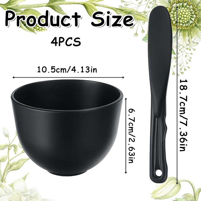 2 Pieces Rubber Facial Mask Mixing Bowl With Plastic Spatula Face Mask Bowl Silicone Mud Masks DIY Skin Care Cosmetic Mixing Tool For Home Beauty Salon Use, Black