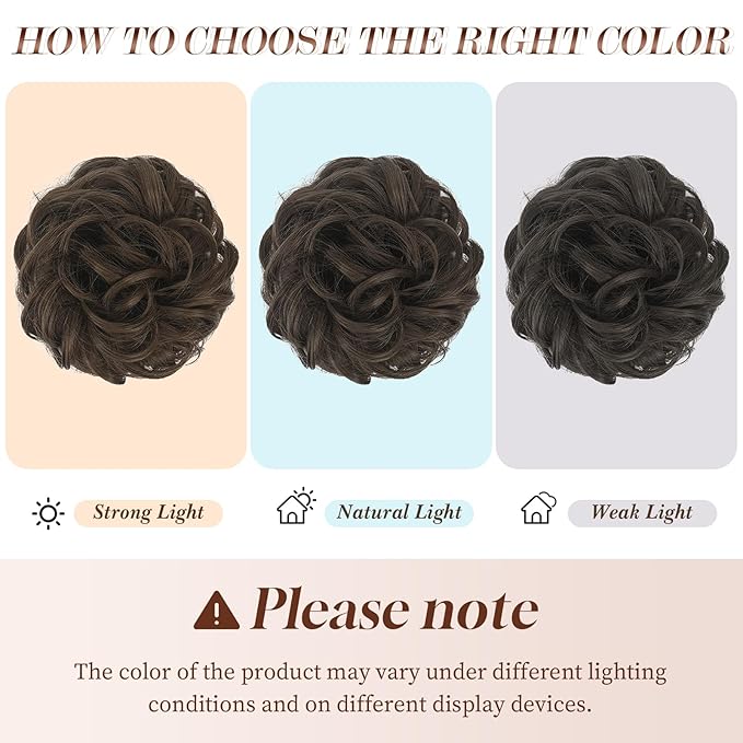FESHFEN Messy Bun Hair Piece - Elastic Wavy Curly Hair Bun Scrunchies Extensions Synthetic Chignon Hairpieces for Women Girls, Medium Brown 1.5 oz