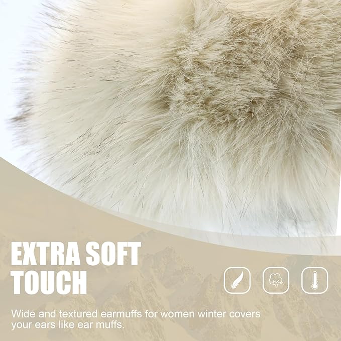 Faux Fur Headband for Women Elastic Fuzzy Thick Earmuffs Winter Headwrap Ear Muffs Furry Ear Warmers Cold Weather (Apricot)
