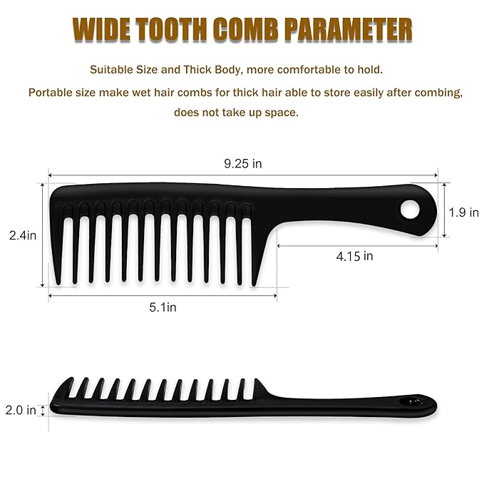 4PCS Wide Tooth Comb, Large Hair Detangling Comb Styling Comb, Professional Women Hair Care Handgrip Comb for Curly, Wet, Long Hair (Black)