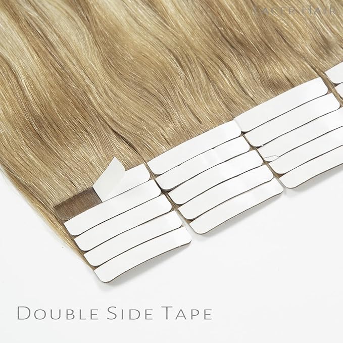 Lacer Hair Extensions Real Human Hair Tape in Balayage Light Brown to Platinum Blonde Real Virgin Tape in Hair Extensions Human Hair PU Skin Weft Double Side 50g 20pcs/set 20 Inches