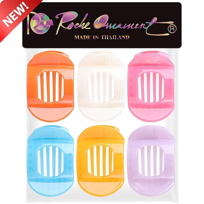 RC ROCHE 6 Pcs Flat Claw Hair Clips for Women Thick Hair French Round Duckbill Square Secure Strong Hold Grip Clamps Barrettes Curved No Slip No Crease Plastic Styling Cute, Medium Jelly Candy