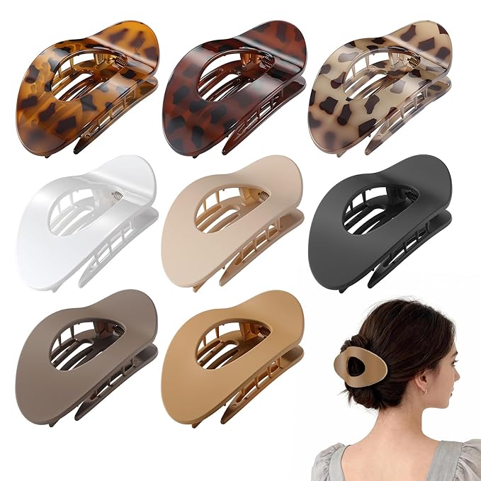 Upgraded 8 Pack French Flat Hair Clips for Women Girls, Matte Lay Flat Claw Clips, Large No-Slip Claw clips for Thick & Thin Hair, Strong Hold Styling Barrettes Accessories for Daily Styling