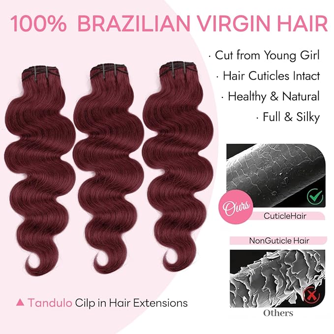 Clip in Hair Extensions Real Human Hair Body Wave 99J Burgundy Clip in 100% Brazilian Remy Human Hair Extensions 8pcs Per Set with 18 Clips Double Weft 24 Inch 120g/3.6oz