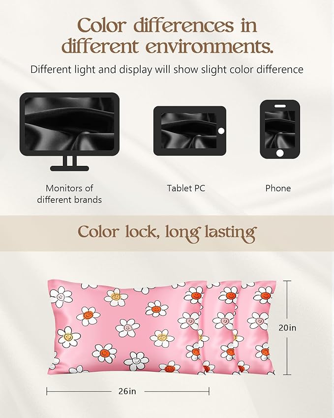 2 Pack Mulberry Silk Pillowcase for Hair and Skin - Standard Size 20 x 26 Inches with Hidden Zipper PK Laugh Flower 19 Momme Soft Sleeping Silk Pillow Case for Women, Moms