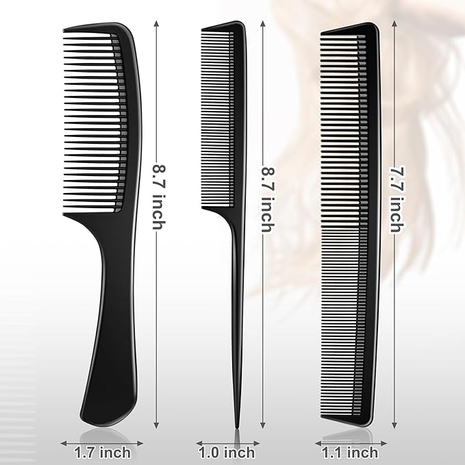 3 Pieces Rsiynax Professional Teasing Comb, Premium Black Carbon Fiber Hair Comb Set for Cutting and Styling, Fine and Wide Tooth Hair Barber Combs for Women and Man