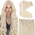 Ve Sunny Blonde Clip in Hair Extensions 22inch Platinum Blonde Human Hair Extensions Clip ins Long Hair Clip in Human Hair Extensions Color 60 Add Hair Length 7pcs 120g