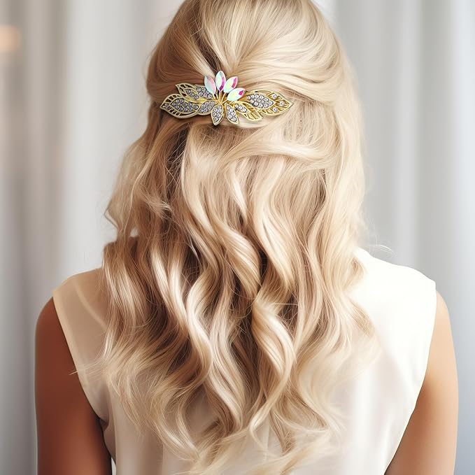 Geyoga 6 Pieces Vintage Hair Barrettes for Women Retro Flower French Pearl Crystal Rhinestones Clips Hair Pins for Women Styling Accessories(Novelty Style)