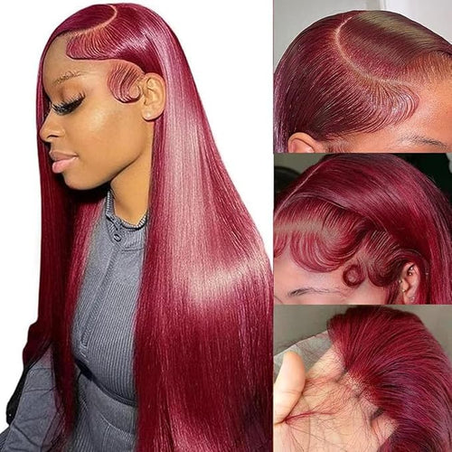 13x6 Straight Burgundy HD Lace Front Wigs Human Hair Red Lace Frontal Wigs Human Hair Pre Plucked Straight Glueless Wigs Human Hair Pre Plucked 200 Density 26 Inch