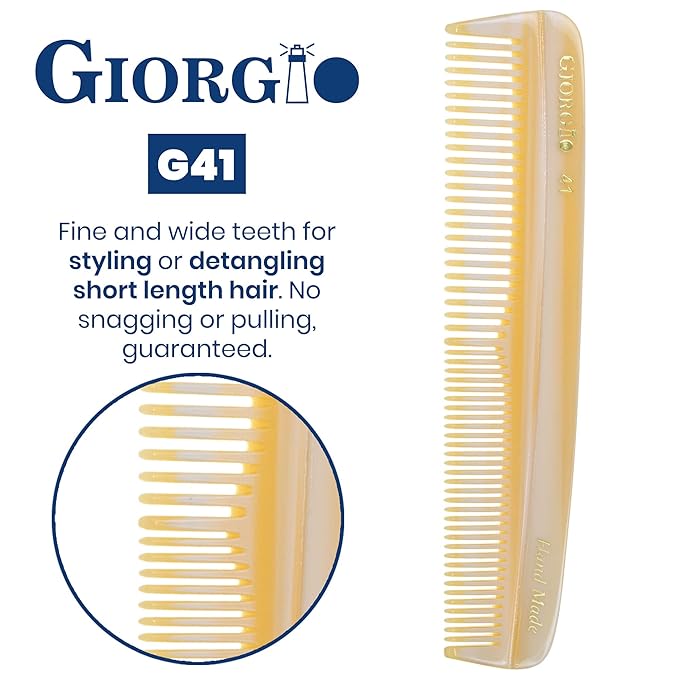 Giorgio G41 Wide Tooth and Fine Tooth Pocket Comb, Hair Styling for Men, Travel Hair Comb for Women, Handmade Beard and Mustache Comb for Men, Barber Combs