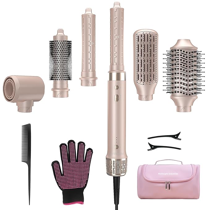 StyleVibe 6-in-1 Air Styler, Hair Dryer & Blow Dryer Brush with Travel Case - Auto Wrap Curls (L/R), Fast Drying, Thermal Round Brush for Smooth Blowouts & Frizz-Free Volume, No Heat Damage