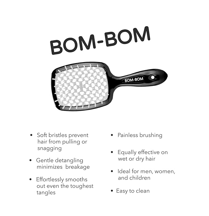 BOM BOM 2 Unit Kit, Wet And Dry Vented Detangling Hair Brush For All Hair Types, Light Weight Hairbrush, Scalp Massage Brush (Black white)