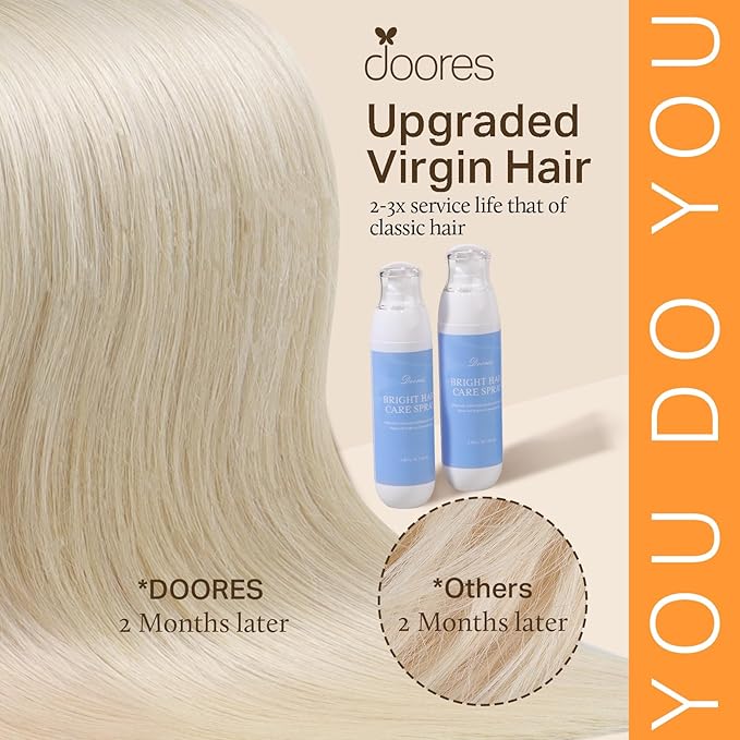 DOORES Clip in Hair Extensions Human Hair, 5pcs 80g Platinum Blonde 18 Inch Real Human Hair Extensions Clip in Natural Hair Extensions Straight