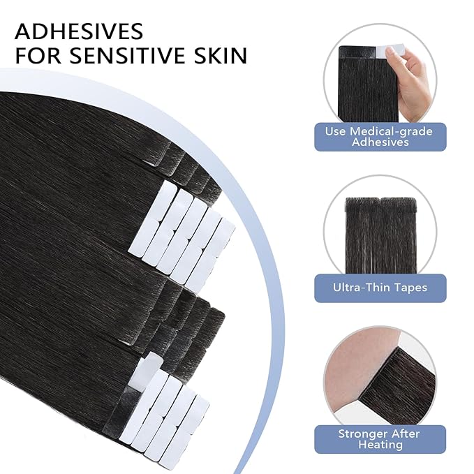 COOKAYU Invisi Edge Tape in Extensions Human Hair, Natural Black Seamless Injected Tape Ins Remy Hair 18Inch 40g 20pcs Straight Extensions Silky Smooth