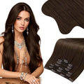 Moresoo Brown Clip in Hair Extensions Remy Double Weft Human Hair Clip in Extensions Straight Hair Extensions for Women Medium Brown #4 7pcs 135g 20inch
