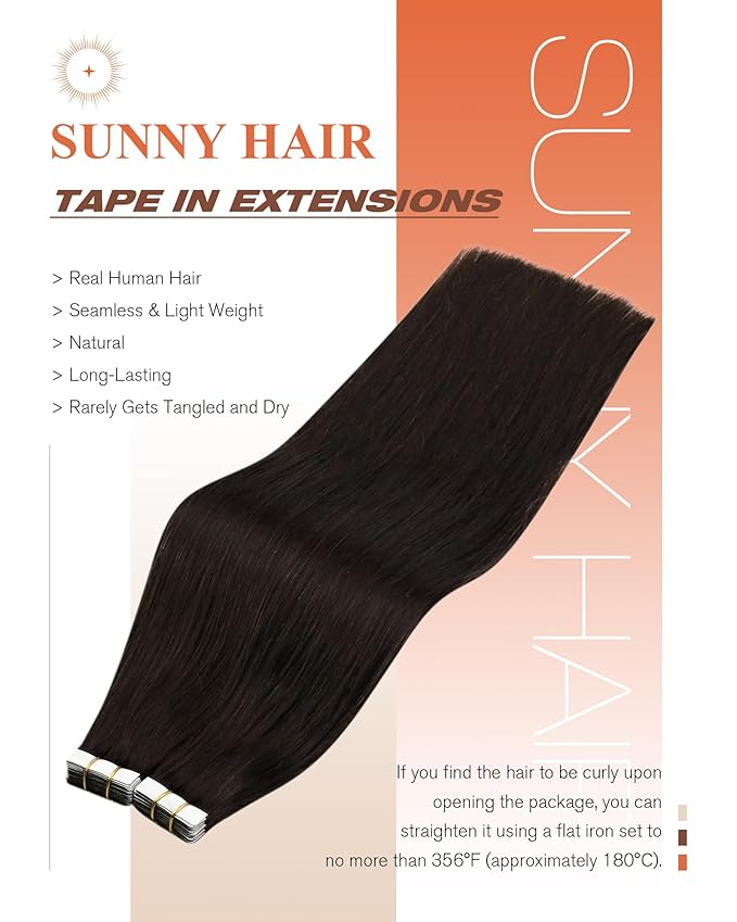 Sunny Hair Tape in Hair Extensions Real Human Hair Invisible Remy Hair Extensions Tape ins for Women Darkest Brown 16 inch 20Pcs 50G