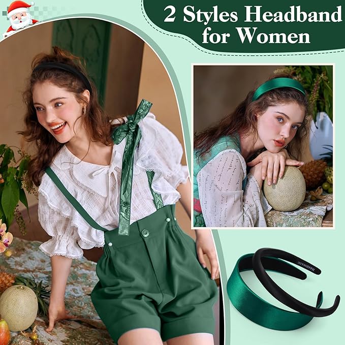 Hair Accessories Kit for Women, 27 PCS Set Included Hair Scrunchies, Claw Clips, Bow Clips, Hair Brush and Headband Hair Gift for Women (Dark Green)