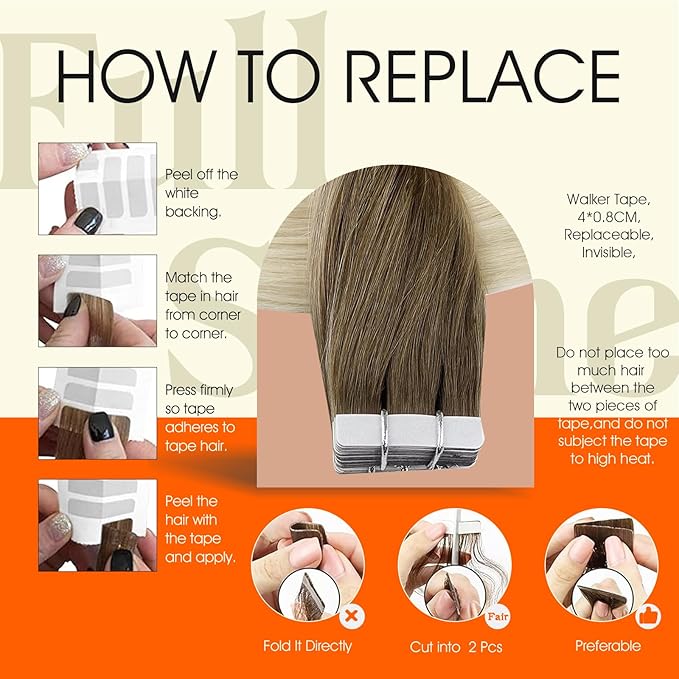 Full Shine Balayage Tape in Hair Extensions Human Hair Color 3 Darker Brown Ombre 8 Ash Brown And 613 Blonde 12Inch Seamless Invisible Tape in Extensions Remy Straight for Women 20Pcs 30G