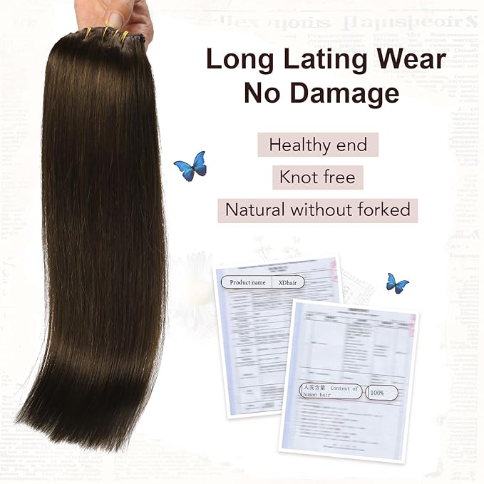 XDhair Clip in Hair Extensions Human Hair 100g 16 Inch Dark Brown Human Hair Extensions Clip ins Hair Extension Real Human Hair Silky Straight Hair #2 16 Inch